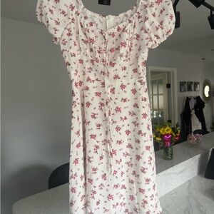 Floral White and Pink Dress size medium milkmaid style